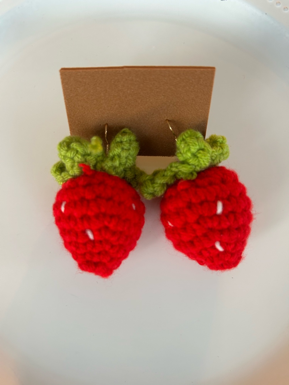 Handmade Strawberry Crochet Earrings - Red & Green